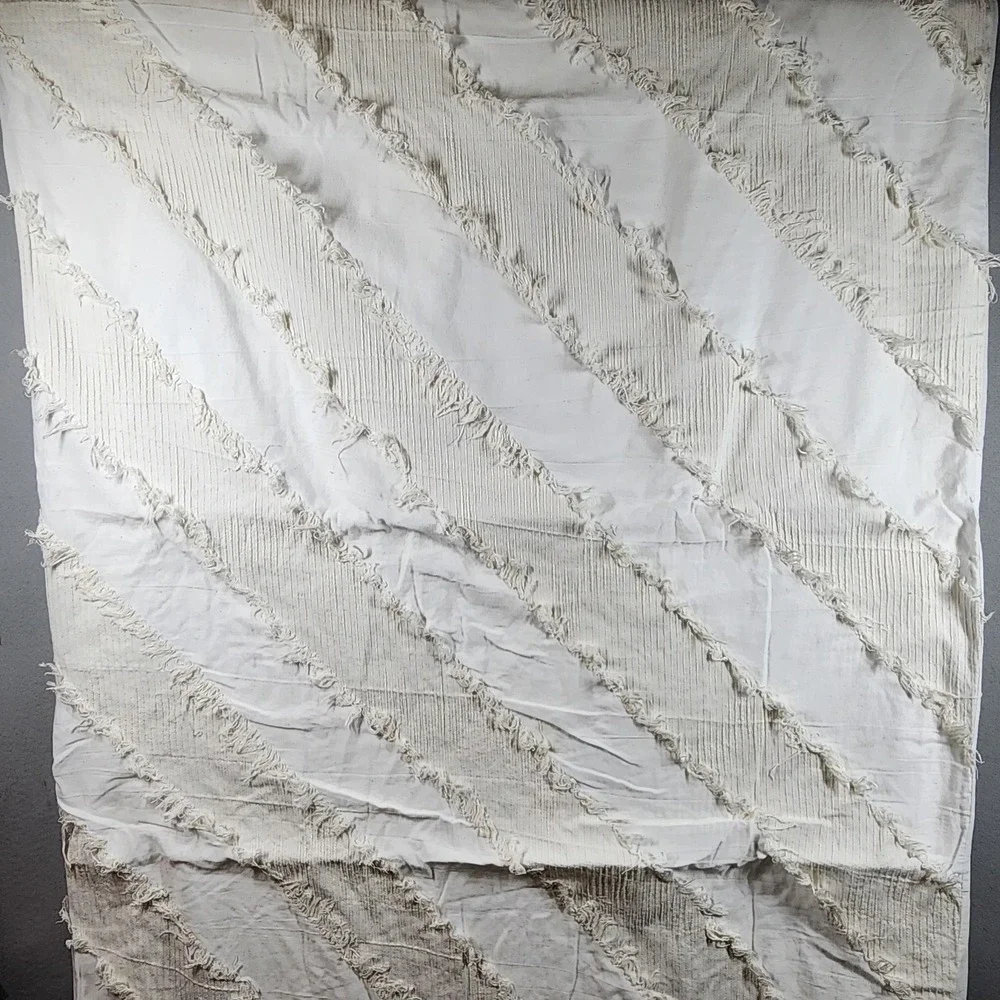 Opalhouse Tufted Textured Stripe Duvet Cover Full/Queen Ivory Boho Fringe